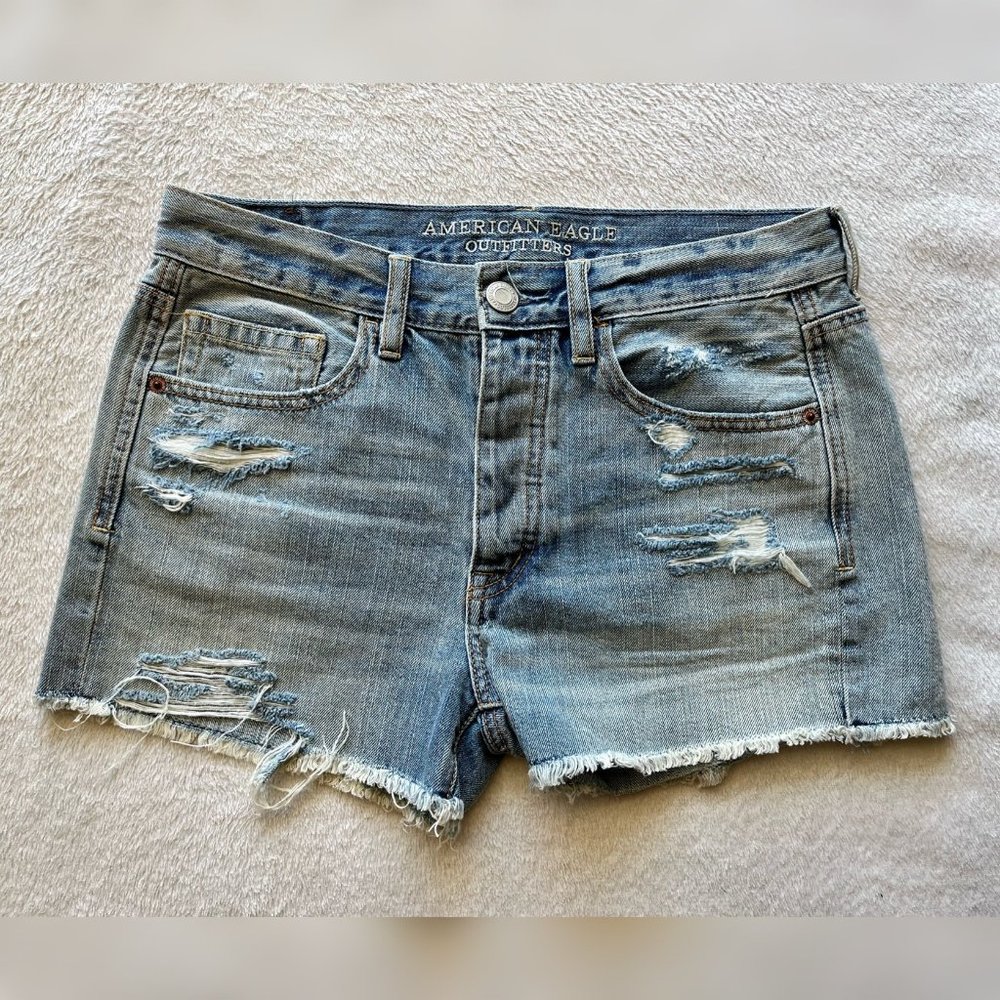 American Eagle Light Blue Distressed Jean Shorts